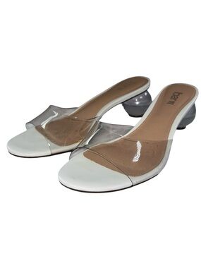 Bar III Clear Strap Mule Sandal Lucite Ball Heel White Minimalist Heel Size 7.5